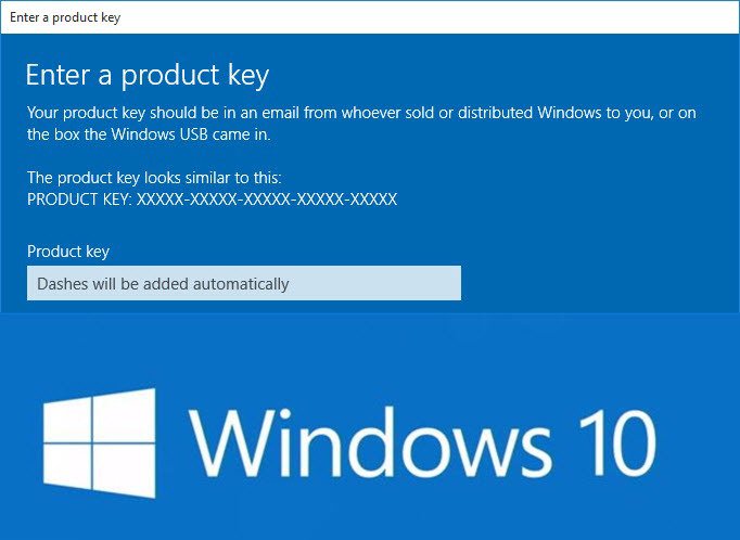 Upgrade Windows 10 product key